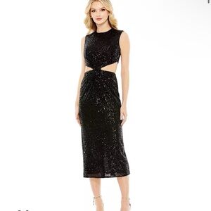 Mac Duggal Black Sequin Cutout Midi Dress - Women's Evening Dress
